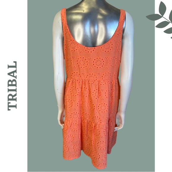 Tribal Eyelet Tiered Sundress Lined Mini Dress Orange Size Small - Picture 8 of 8